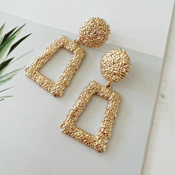 Zara Golden Raised Statement Earrings - Picture 1 of 3